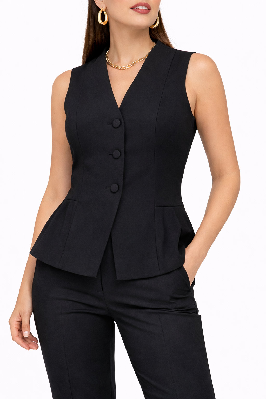 Chaleco estructurado en lino semi-licrado