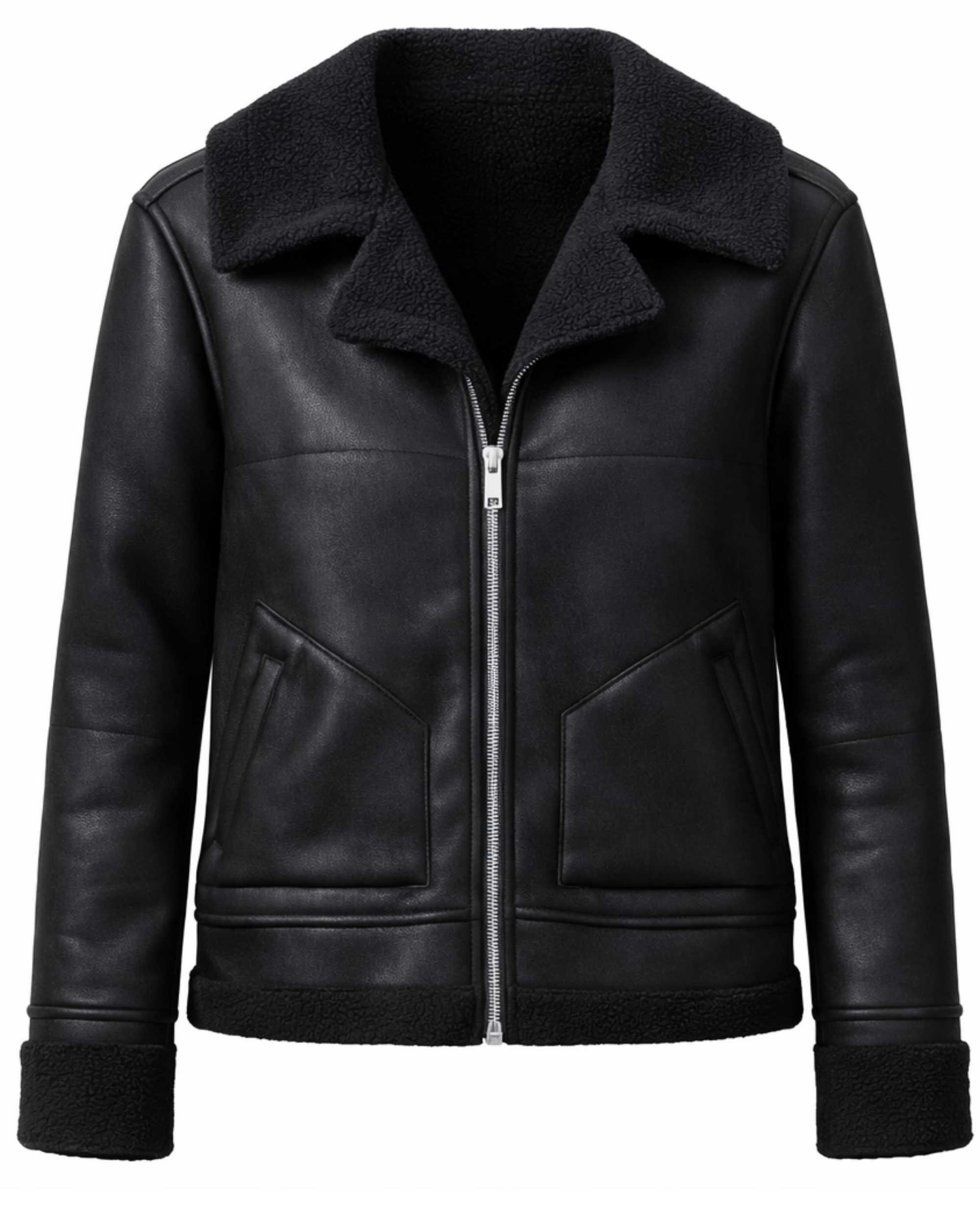 Chaqueta Aviador Negra con Cuello Sherpa CHH11
