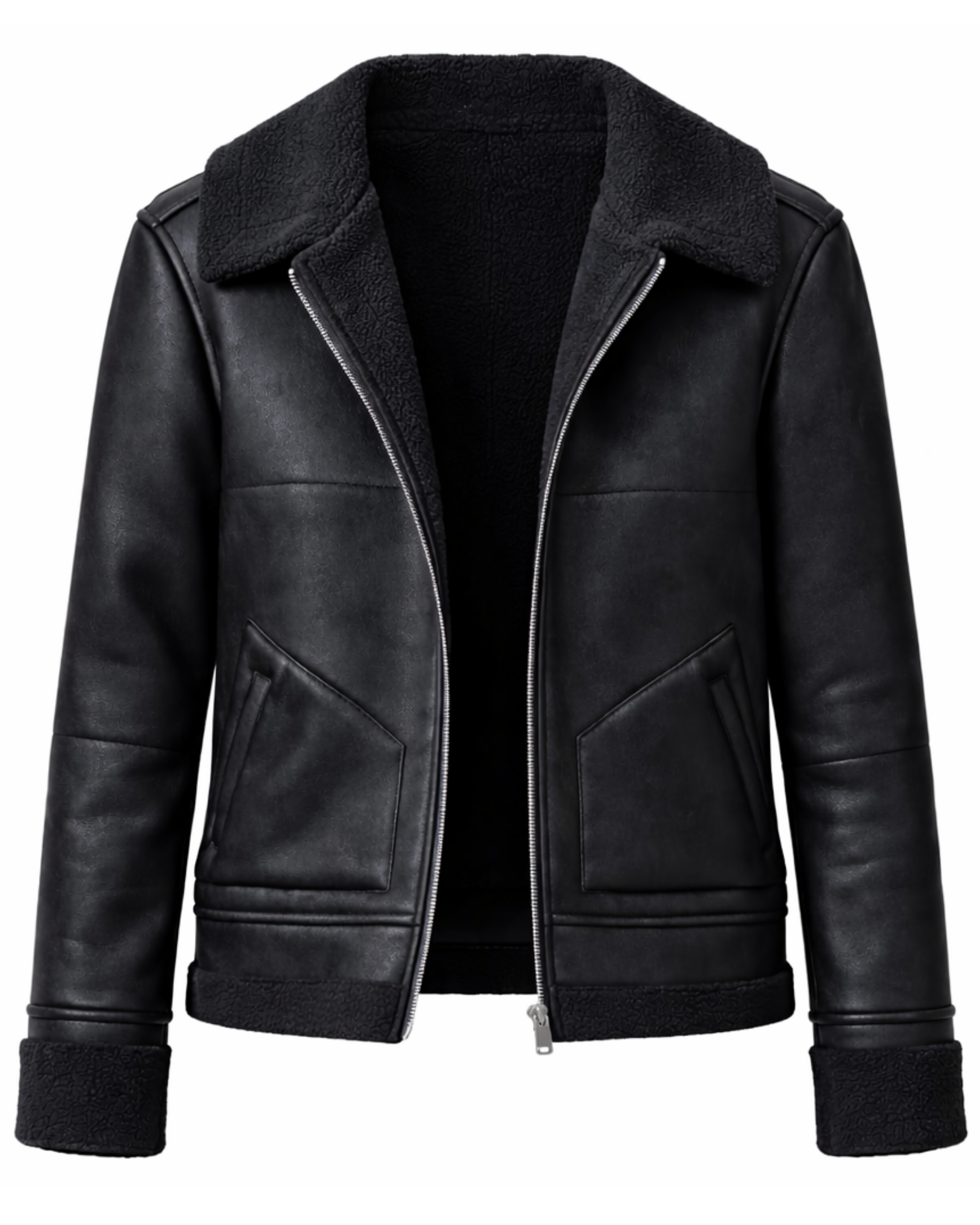 Chaqueta Aviador Negra con Cuello Sherpa CHH11