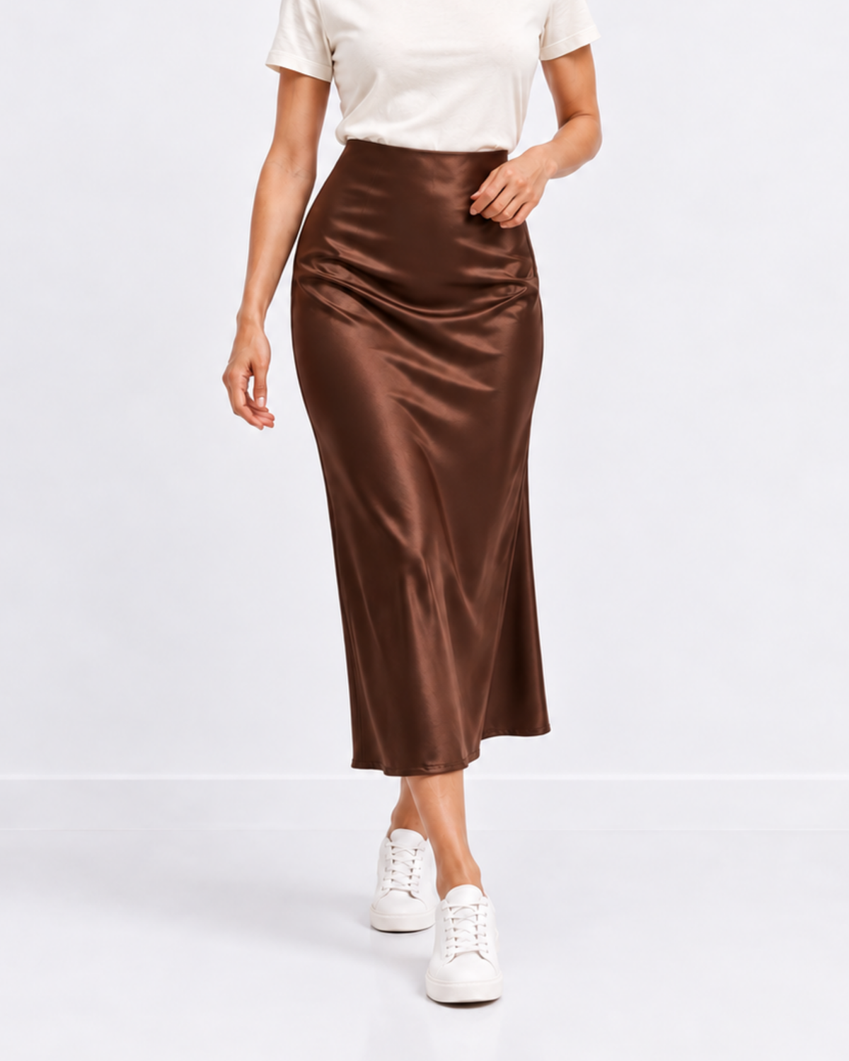 Falda Satinada Midi Élan Bordeaux FL03