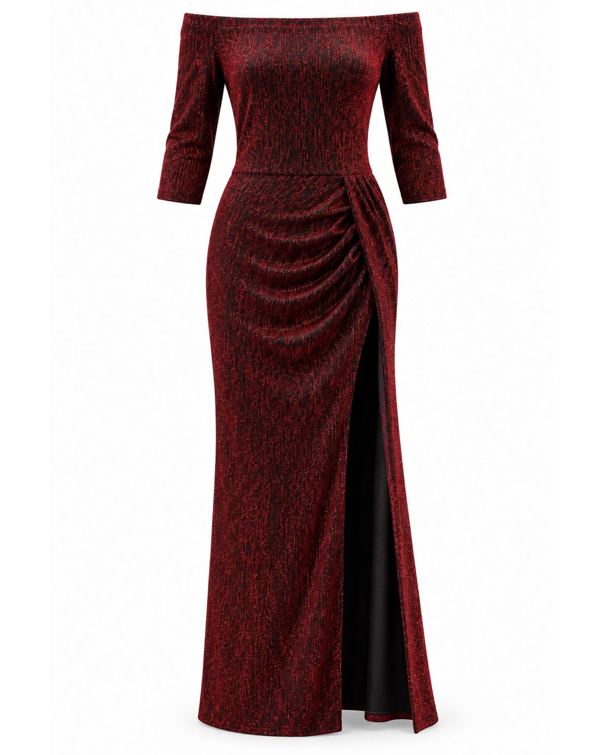 Vestido Largo Gala Brillante con Escote Bandeja y Abertura Lateral VE07