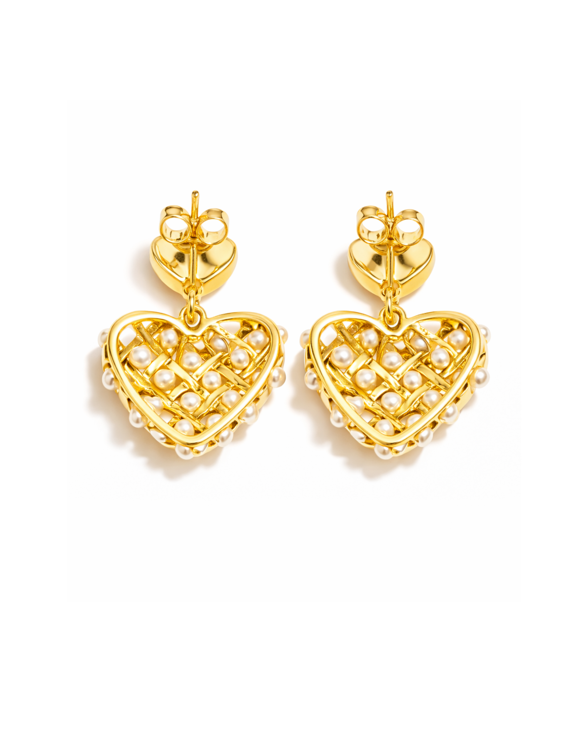 Aretes Corazón Perlado en Rodio AC10