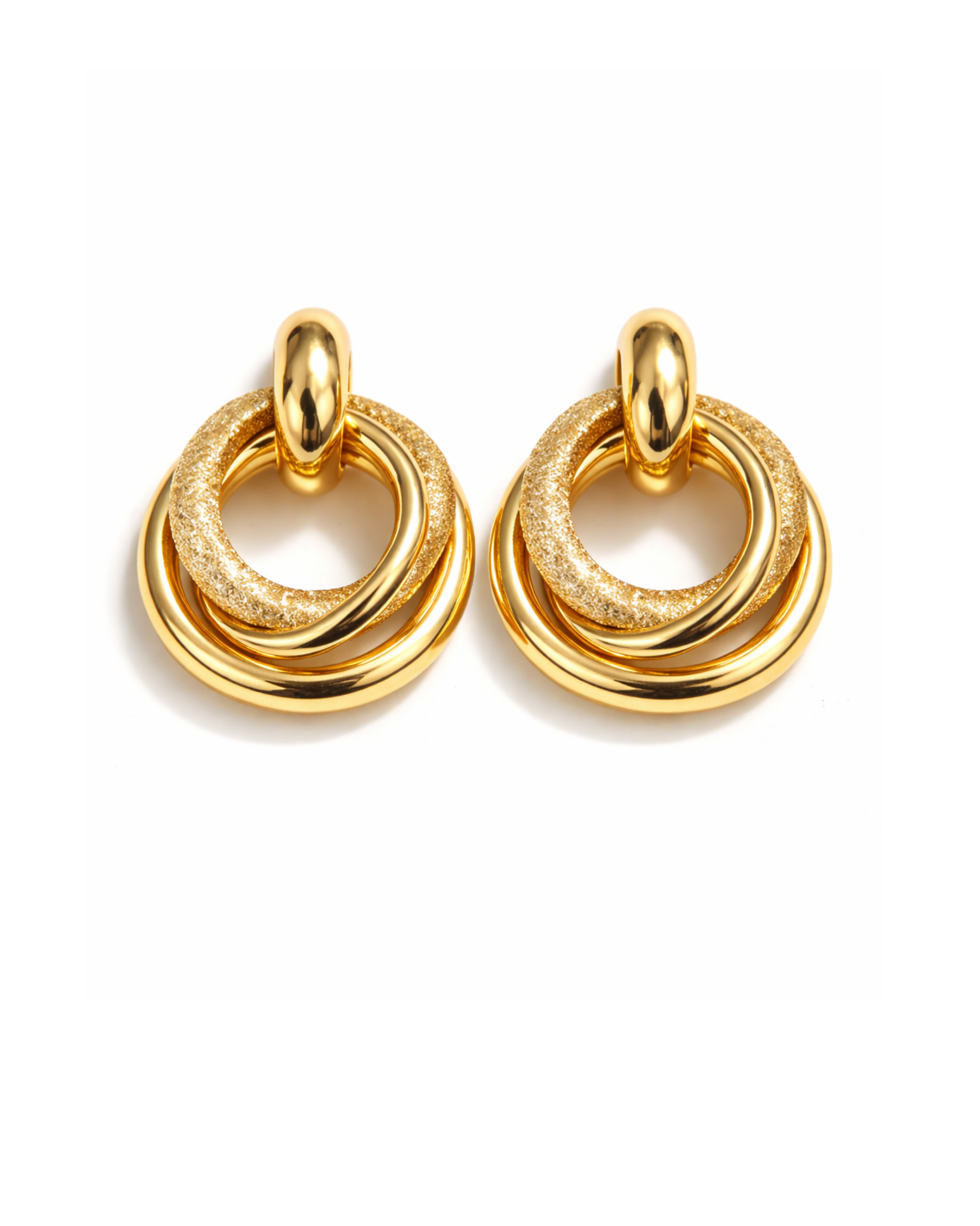 Aretes Doble Aro Brillo Texturizado en Rodio AC10