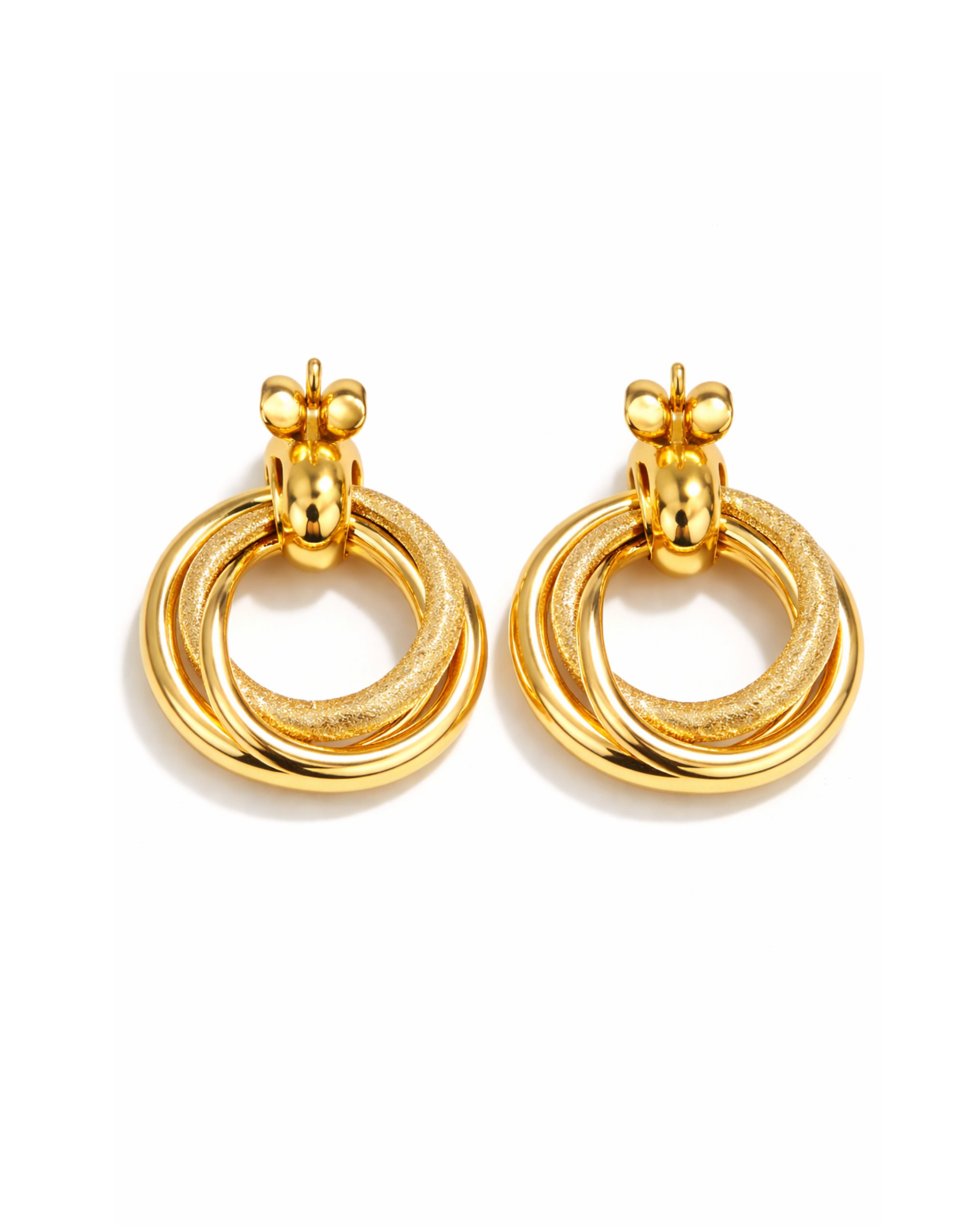 Aretes Doble Aro Brillo Texturizado en Rodio AC10