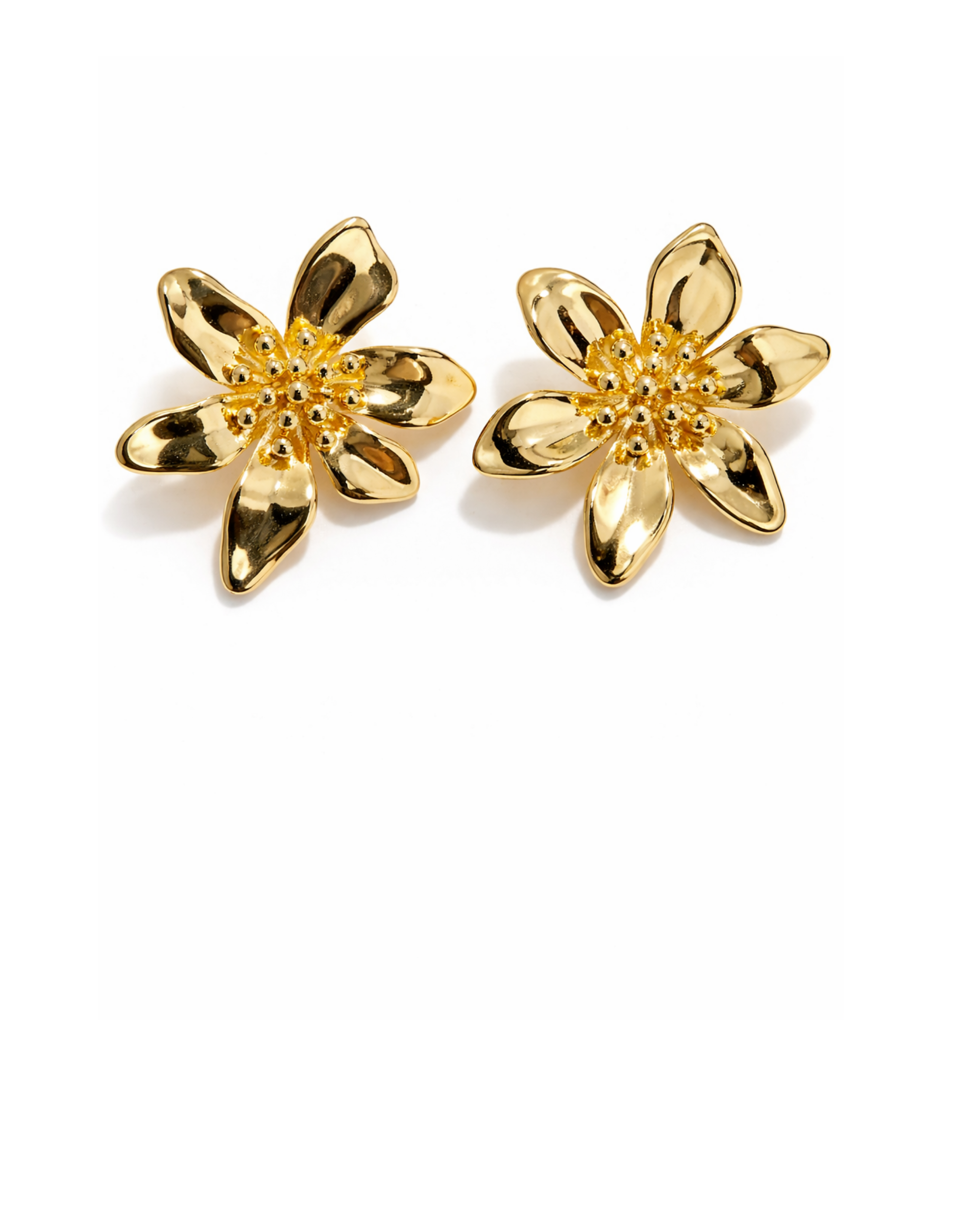 Aretes Flor Dorada Brillo Botánico en Rodio AC25