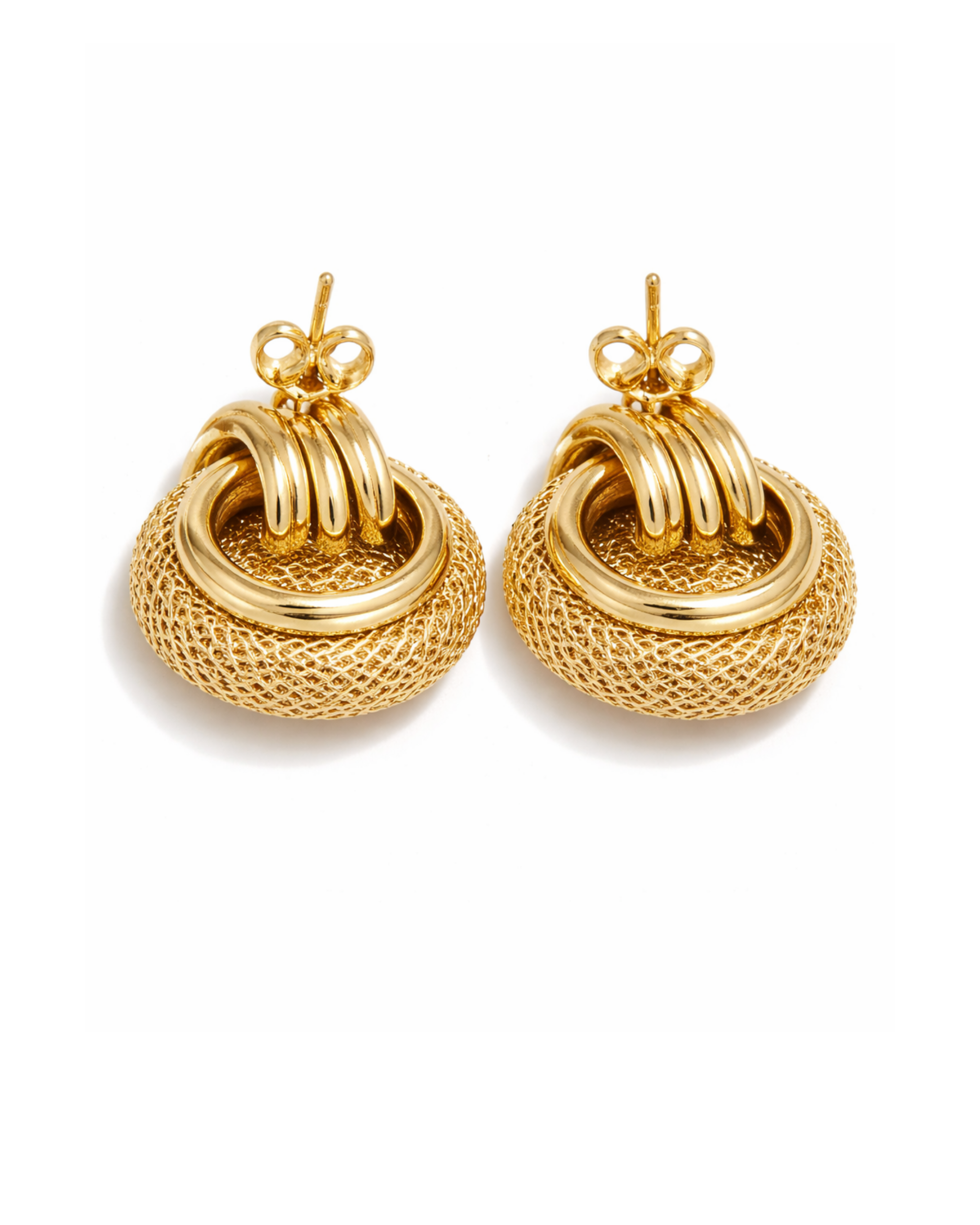 Aretes Nudo Dorado Textura Premium  en Rodio AC10