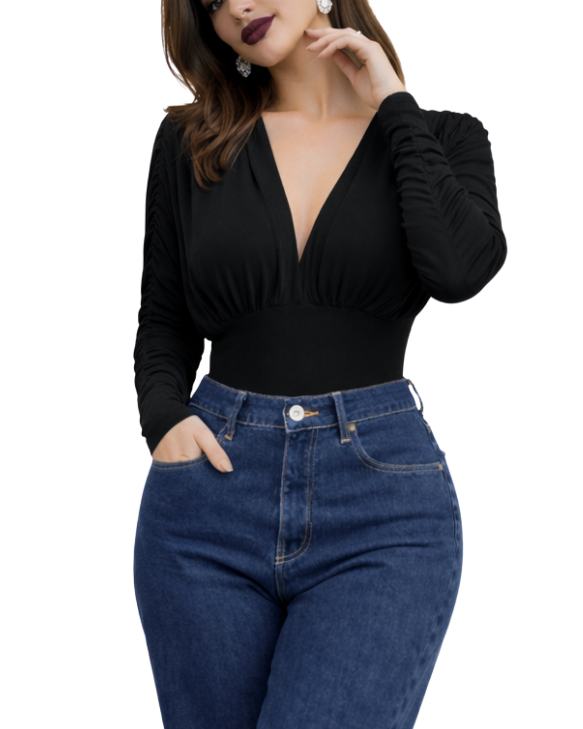 Bodi Escote Profundo Manga Larga BO08