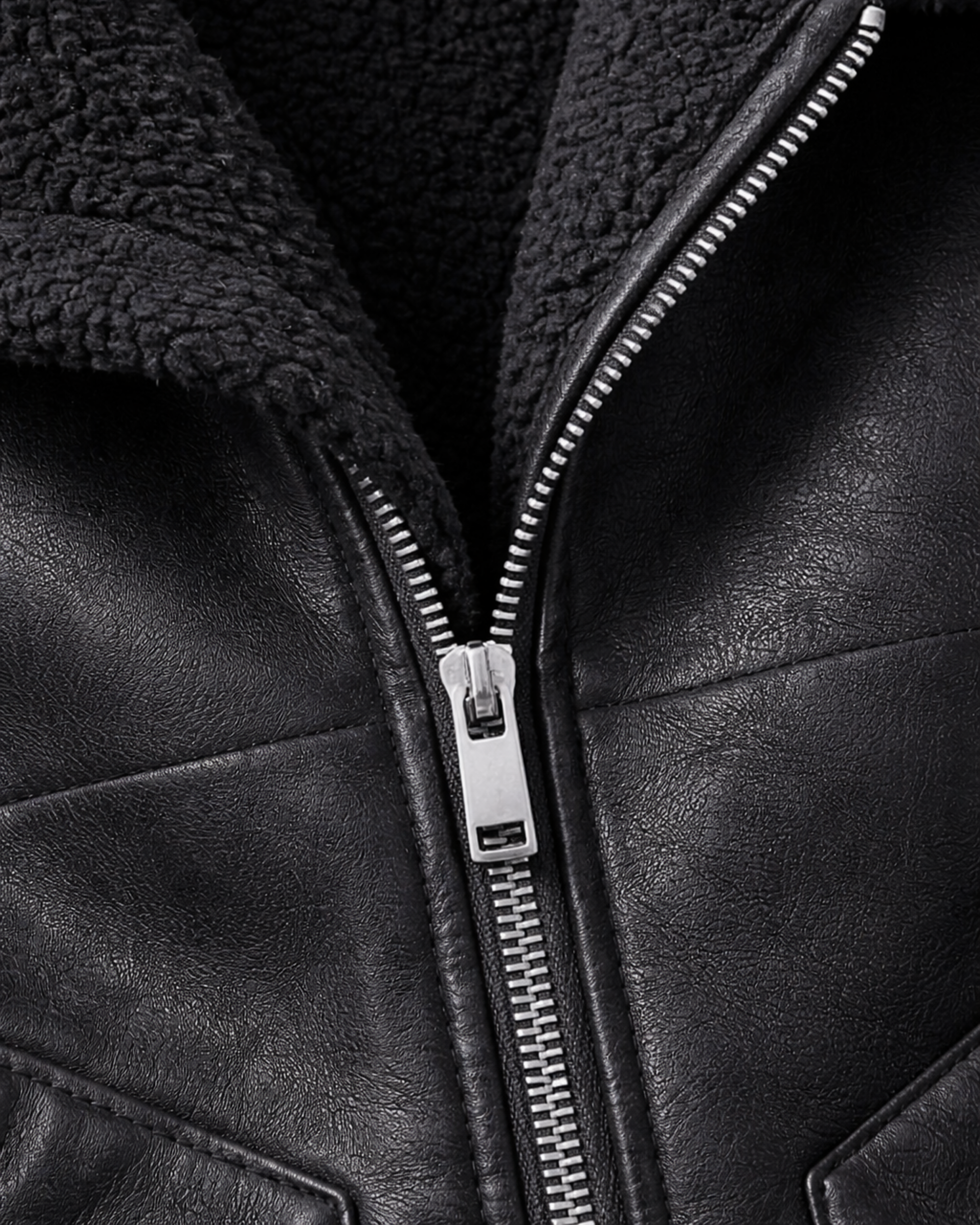 Chaqueta Aviador Negra con Cuello Sherpa CHH11