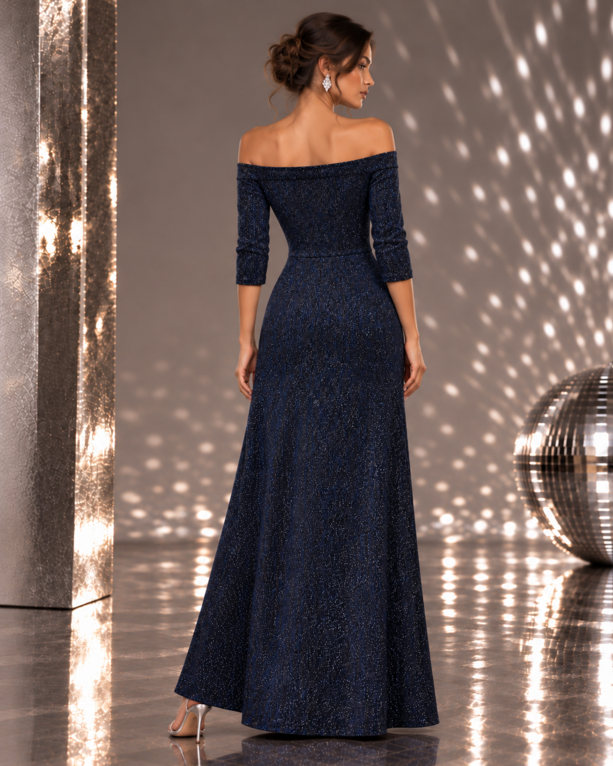 Vestido Largo Gala Brillante con Escote Bandeja y Abertura Lateral VE07