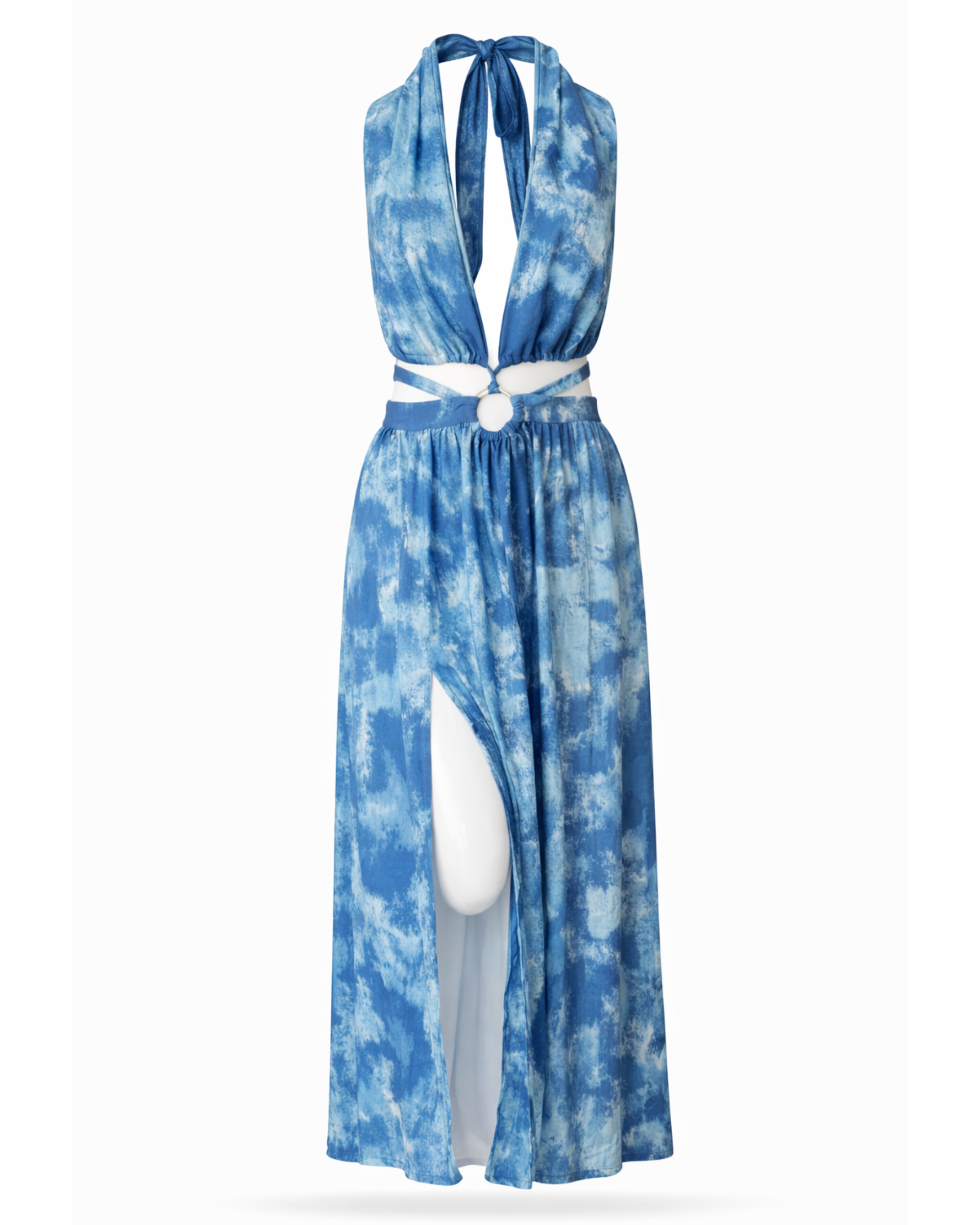 Vestido Maxi Cut Out Azul Tie Dye